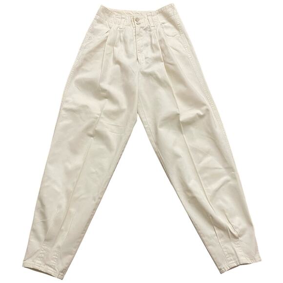Vtg 90s High Waist Pleated Tapered Chino Mom Pants Cream Spring - Women's - 25 - Picture 1 of 7
